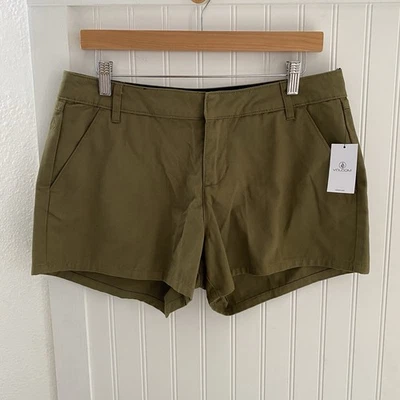 VOLCOM Women’s Chino Shorts Size 31 So Chickie Short Olive Green Flat Front $42 - Image 1 of 4
