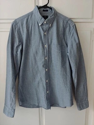 Camisa Oxford Para Hombres J Crew Factory Calce Ajustado Botones Dobby Mediana Azul Gris  Foto 1 de 4