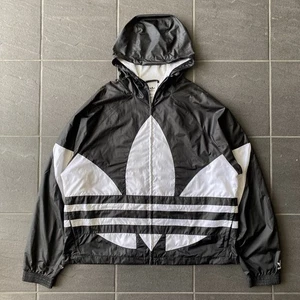 Adidas Originals Big Trefoil Windbreaker Jacket Black White XL Mesh Lined Hooded - Foto 1 di 16