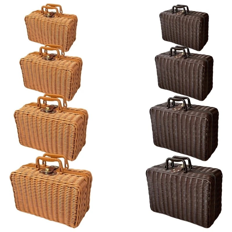 Imitation Rattan Wicker Suitcase Hand Gift Box Woven Cosmetic Sundries Organiser - Image 1 of 4