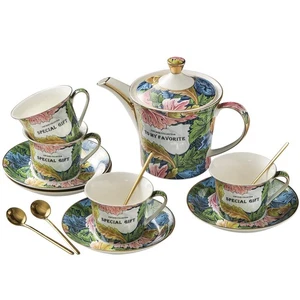 Juego de té de porcelana para adultos, juego de té de porcelana de hueso verde de 15 piezas para mujer, te... - Imagen 1 de 9