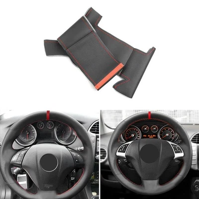 DIY Black+Red Leather Steering Wheel Cover For FIAT Doblo 2010-2015 Grande Punto - Imagem 1 de 4