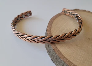 Brazalete magnético mate de cobre macizo puro terapia de artritis 9 mm brazalete trenzado - Imagen 1 de 4
