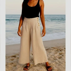 Pantalones de marinero plisados de mezcla de lino de pierna ancha Rewash con cintura cruda tobillo corto grande - Imagen 1 de 4
