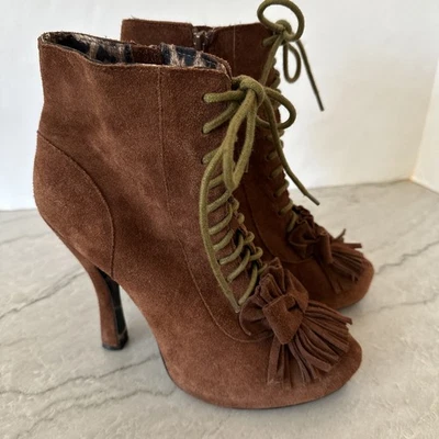 Botas Betsy Johnson Steampunk Marrón Gamuza Con Cordones Talla 10M Foto 1 de 4