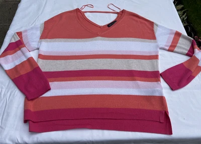 Ladies M&S Collection Peach Mix V-Neck Linen Mix Jumper Sweater Top UK 12 - Image 1 of 4