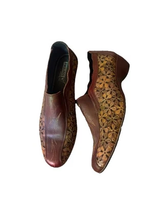 Pikolinos Romana Floral Corte Láser Zapatos Mocasines Sin Cordones Cuero Marrón Talla 9 Foto 1 de 4