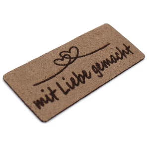 10er Set Label Nähetiketten Aufnähen 6x2,5cm in Leder Optik 13 mit Liebe gemacht - Bild 1 von 6