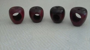 Set of 4 ALL Wooden Apple Napkin Rings 2 Med Red 2 Dark Red 2" Tall - Picture 1 of 5