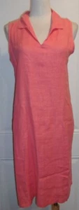 PA Company Boston 100% Linen Coral Collared V Neck Sleeveless Dress Medium - Picture 1 of 4