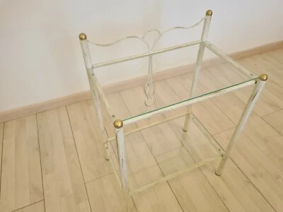 Comodino in ferro battuto Fiocco avorio decorato oro - Immagine 1 di 3