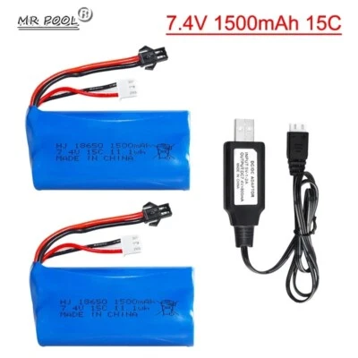2 Packs 2S 1500mah Li-ion Rechargeable Battery 7.4V 15C SM Plug for RC Car Boat - Image 1 of 4