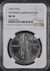 :1992-D $1 Columbus Quincentenary Commemorative Dollar NGC MS-70 Rare R4 Top Pop - Picture 1 of 2