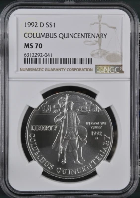 :1992-D $1 Columbus Quincentenary Commemorative Dollar NGC MS-70 Rare R4 Top Pop - Image 1 of 2