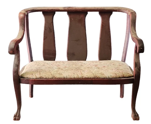 A True Restorers Dream! Antique Empire Style Mahogany Figural Carved Settee Cover