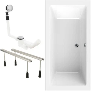 Duo-Badewanne Komplettset 200 x 90 cm Ab- und Überlaufgarnitur Wannenfüße robust - Bild 1 von 12