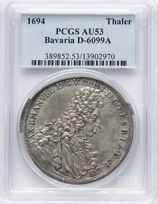 Alemania - 1694 Baviera Maximiliano II - "Madonna" Thaler - PCGS AU53 - ¡SE VE SIN USAR! Foto 1 de 2