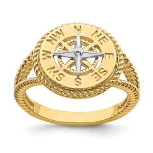 14K Solid Two Tone Gold Compass Rope Ring - Picture 1 of 32