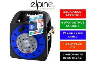 Carrete de extensión de cable Epline de 4 vías y 25 m enchufe eléctrico de red pesado Reino Unido - Imagen 1 de 1