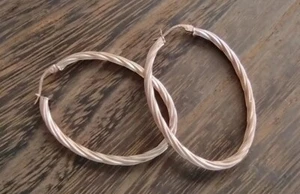 Oval Rose Gold Plated Sterling Silver Hoop Earrings, EUC - Picture 1 of 8