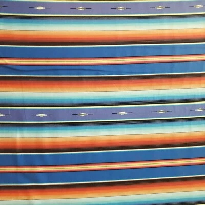 Native American Blanket Stripe Weave Yellow Orange Blue Multi Cotton Fabric BTHY - Image 1 of 3