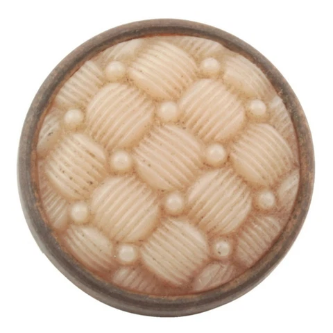 Antique Czech brass mounted fabric effect glass cabochon button 16mm Cover