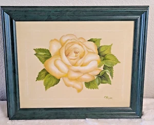 Vintage original signiertes Ölgemälde von C. Papke gelbe Rose 14" x 17" - Bild 1 von 7