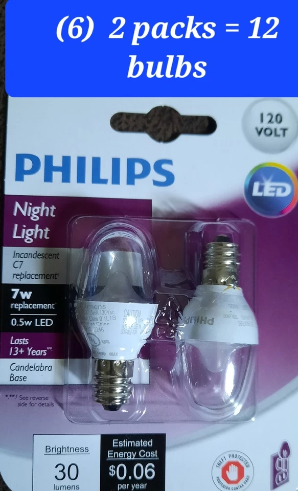 Philips LED 462977 7 Watt Soft White Nightlight Candelabra Base ( 6 ) 2 Packs - Image 1 of 1