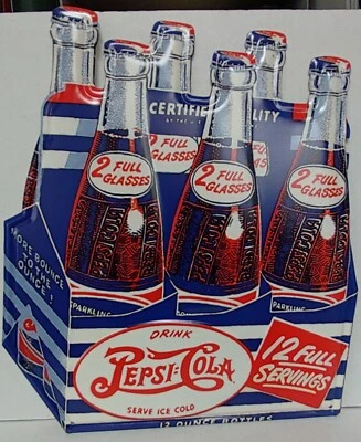 Paquete de 6 botellas de metal en relieve estilo vintage de Pepsi Cola 12,5 "x 13,5" Foto 1 de 4