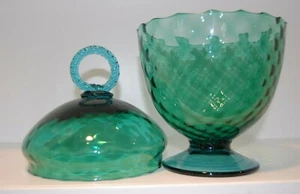 Vintage - große mundgeblasene - smaragdgrün - Kunstglas - Deckelschale - Bild 1 von 11