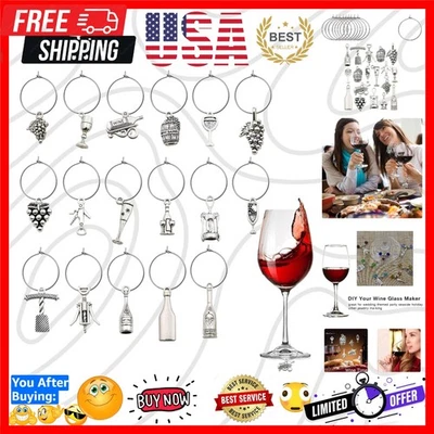 Elegante juego de dijes de copa de vino - 50 piezas anillos de acero inoxidable para bodas y eventos Foto 1 de 4