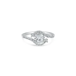 Polished Rhodium Plated 925 Sterling Silver Round Clear CZ Ring Band Sizes 5-9 - Picture 1 of 4