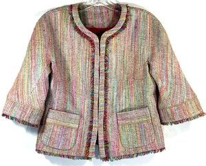 Chaqueta corta de seda sin cuello TRINA TURK talla 2 mangas 3/4 estilo 123740 - Imagen 1 de 15