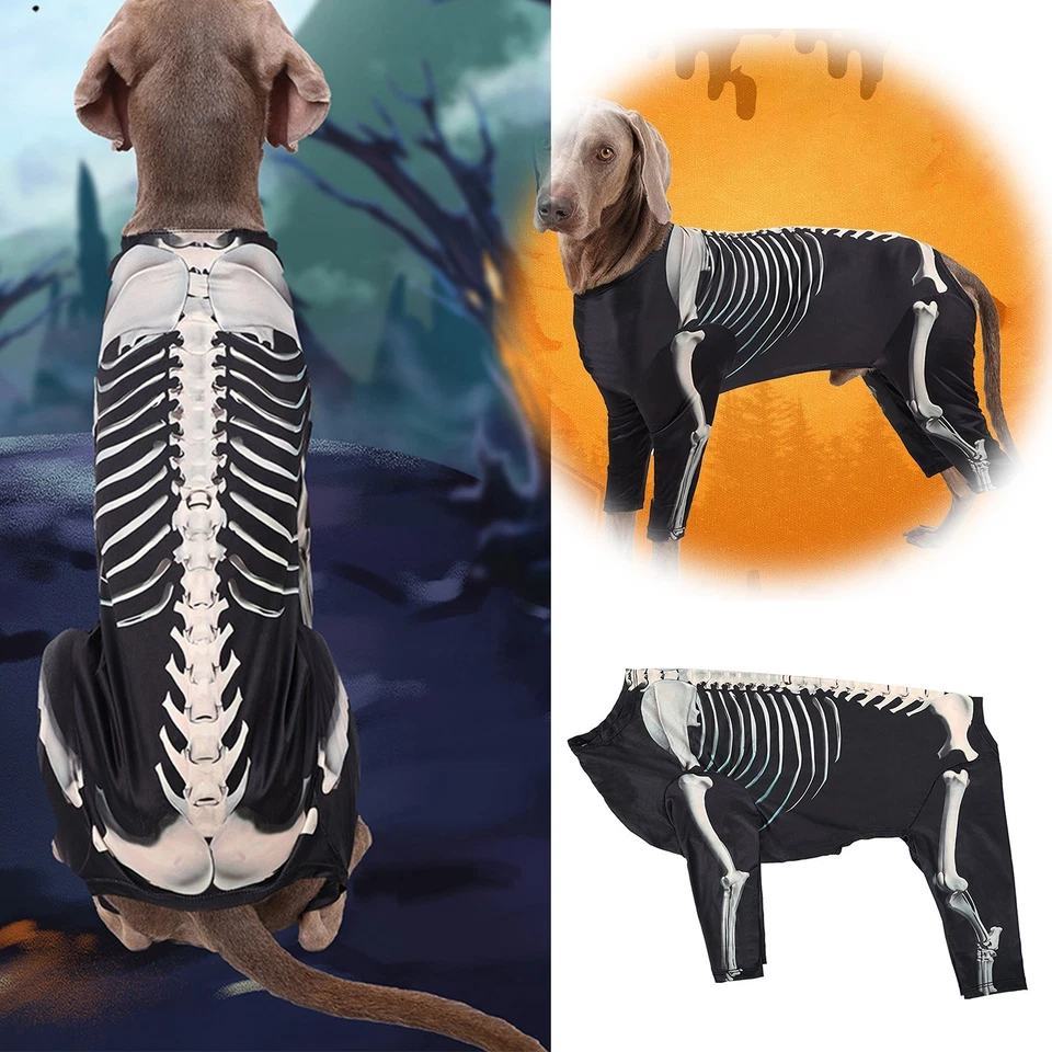 Disfraces de esqueleto de perro de Halloween, body de perro grande ropa trajes, mono de perro  Foto 1 de 4