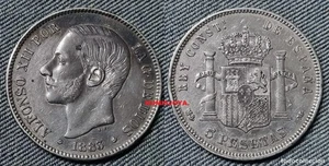 Alfonso XII año 1883*1883. Moneda de 5 pesetas PLATA. Peso 25,02 gr. - Bild 1 von 2