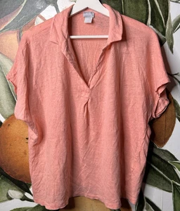 Blusa Top Chicos Talla 3 US XL Naranja Melocotón Manga Corta 100% Lino - Imagen 1 de 6