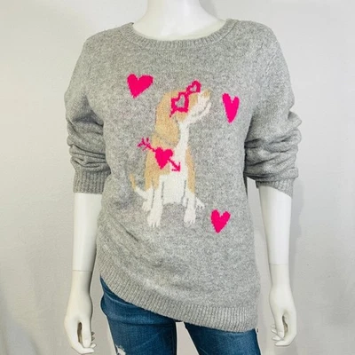 Cupcakes & Cashmere Puppy Love Gris Rosa Tejido Suéter Mujer XL Perro Corazones Nuevo con Etiquetas Foto 1 de 4
