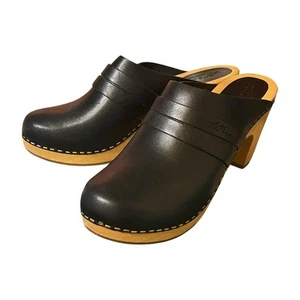 L.L. Bean Leather Wood Clogs Size 7 Chunky Platform Heels Cottagecore Boho Y2K - Picture 1 of 11