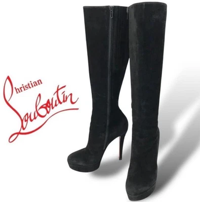Christian Louboutin Gamuza Cuero Tacón Largo Botas Zapatos Mujer Talla 37.5 Genuino Foto 1 de 4