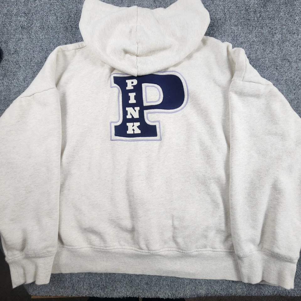 РОЗОВЫЙ Victoria's Secret 2XL слоновой кости молнии толстовка с капюшоном вышитый логотип XXL Y2K толстовка  - Изображение 1 из 4