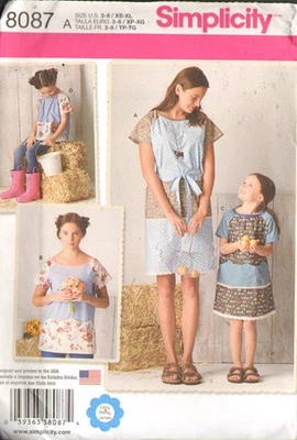 Simplicity 8087 Sewing Pattern Girls and Women's Dress and Top Size 3-8/XS-XL - Image 1 of 2