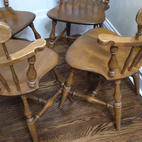 ETHAN ALLEN Heirloom Nutmeg Maple Dining Chairs - Set 4 Comb Back Chairs - USA Cover