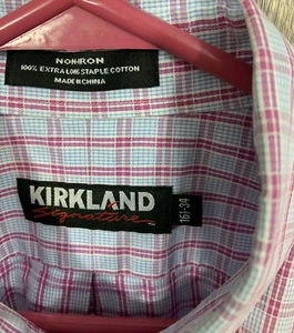 Kirkland Signature Traditional Fit Button Down Shirt Light Blue Pink 16 1/2 - 34 - Picture 1 of 8
