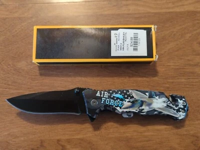Faca de bolso dobrável 8" Air Force lâmina tática assistida por mola disjuntor de vidro  - Imagem 1 de 4