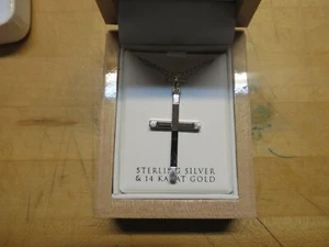 Cruz y cadena Krementz de plata de ley y oro de 14 quilates - Imagen 1 de 4