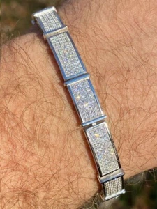 Fine 9.87CT Round Cut Pave Set White Sapphire Men's Luxurious Wedding Bracelet - Picture 1 of 9