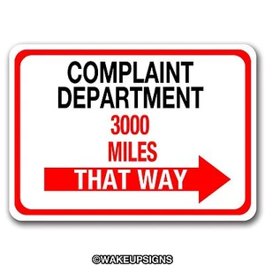 COMPLAINT DEPARTMENT ALUMINUM METAL 10" BY 14" FUNNY  EMPLOYEE SIGN MAN CAVE - Bild 1 von 1