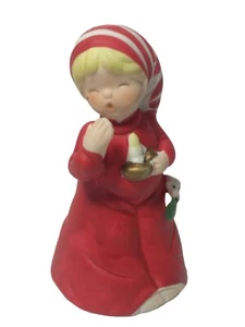Vintage Christmas Jasco Porcelain Bell Sleepy Child  PJ'S Striped Night Cap 4.5" - Picture 1 of 9