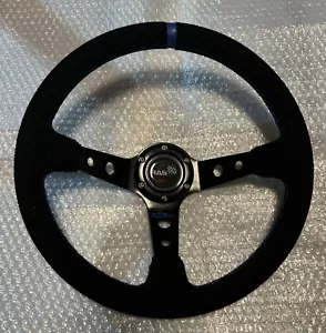 RAS 350mm Suede Deep Dish Steering Wheel w/Horn Button compatible w/MOMO hubs - Foto 1 di 4
