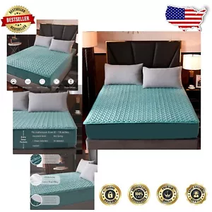 Warm Flannel Fitted Sheet - Non-Slip Green Velvet Mattress Cover for Full Beds - Picture 1 of 8